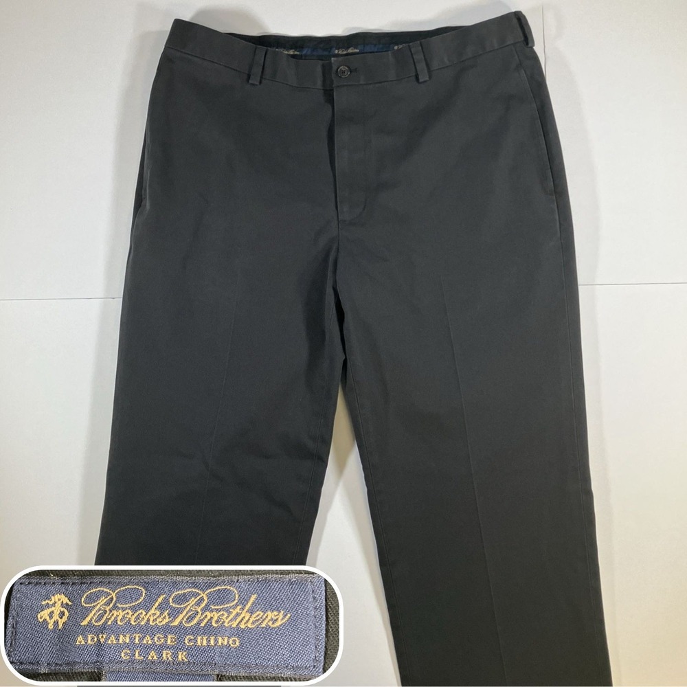 Brooks Brothers Advantage Chino Clark Dress Pants Mens 37x32 Black Straight